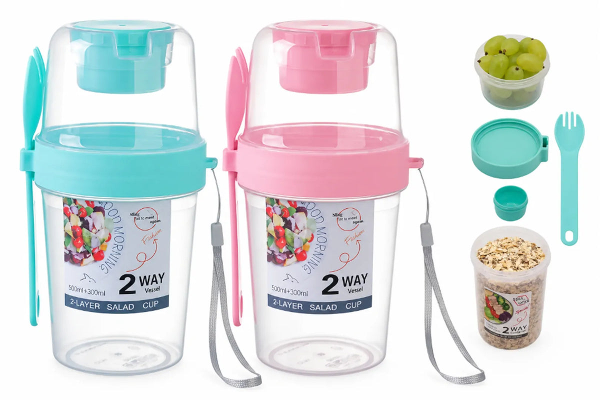 Vaso de cereal recipiente doble tapa