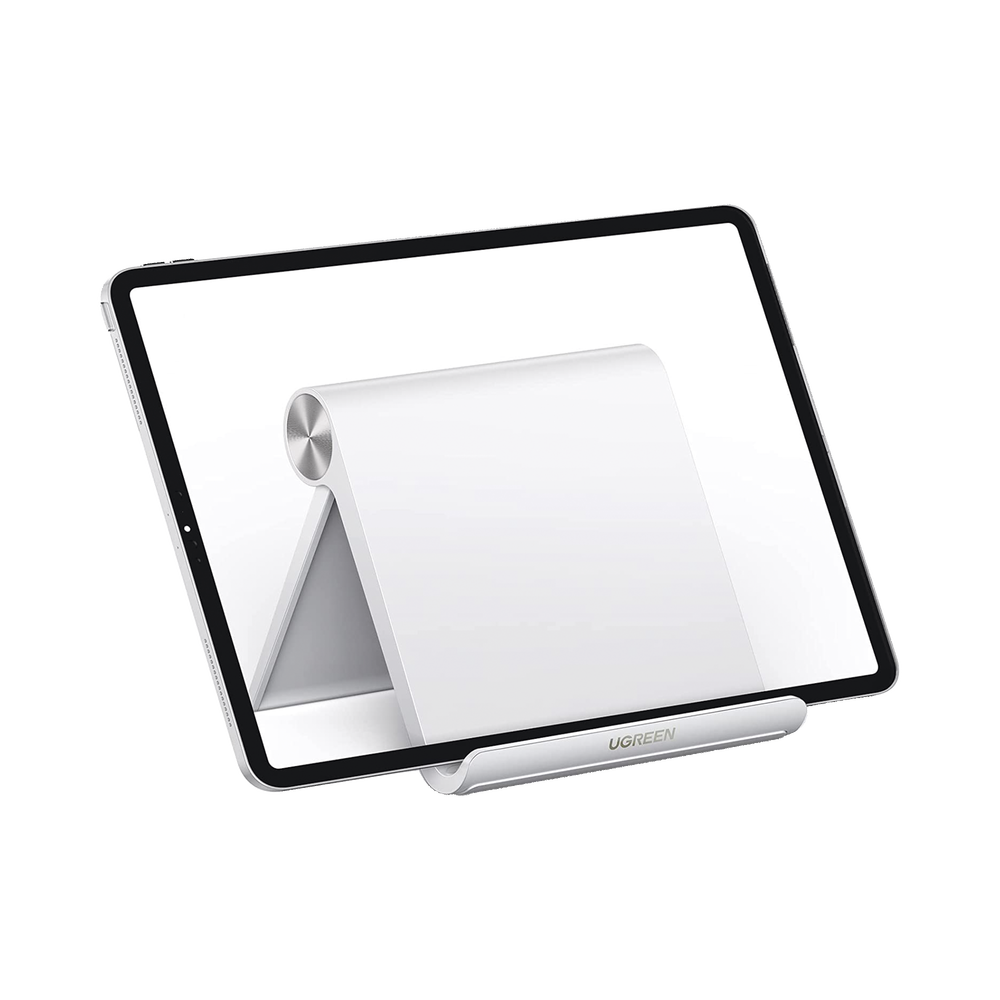 Soporte de Escritorio para Tablet /  Ajustable de 0° a 100° / Goma Antiarañazos / Antideslizante / Amplia Compatibilidad con dispositivos de 4'' a 13'' / Plegable / ABS / Color Blanco