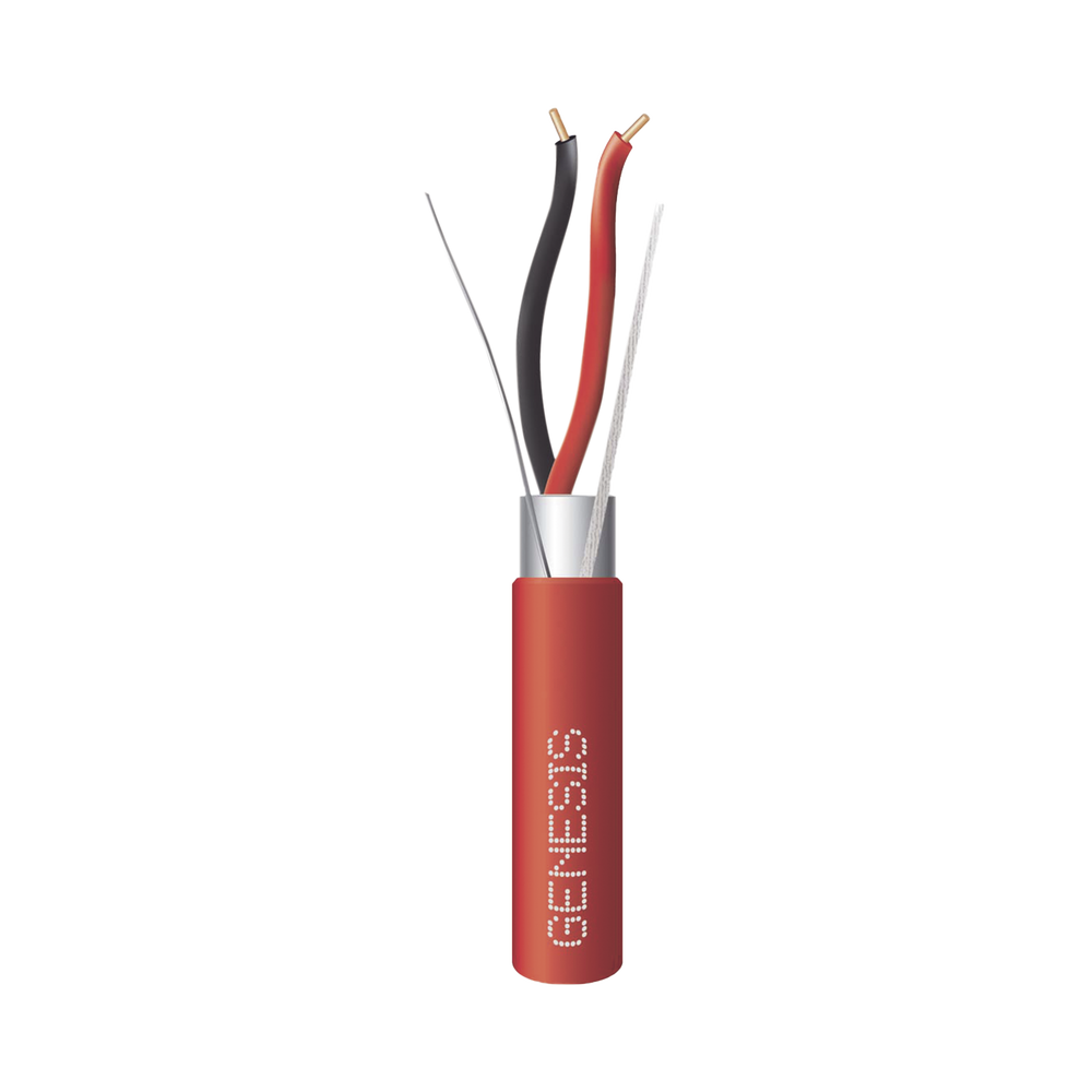 Bobina de 152 metros de alambre 2 x 18 AWG, BLINDADO, tipo FPLR, de color rojo, para aplicaciones en sistemas de detección de incendio y Sistemas de Evacuación.