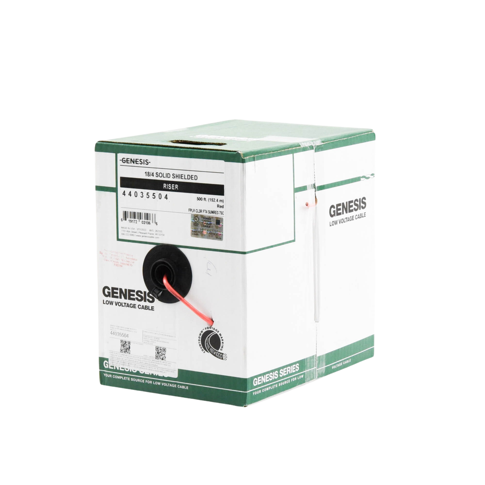 152 meter coil of 4 x 18 AWG wire, SHIELDED, type FPLR, red color, for applications in fire detection systems and Evacuation Systems.