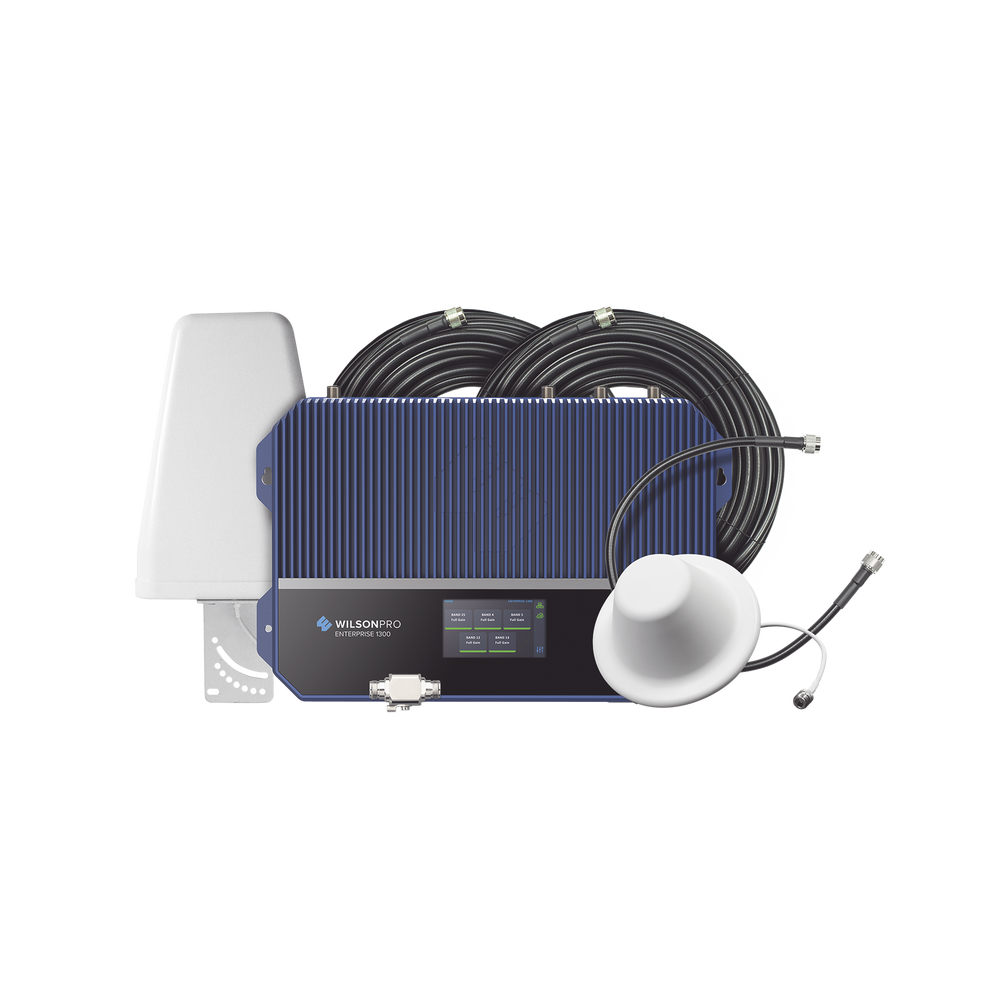 KIT Amplificador de señal celular 4G LTE, 3G y Voz. Especial para áreas comerciales que reciben la señal de múltiples torres. Cubre áreas de hasta 3716 metros cuadrados. 