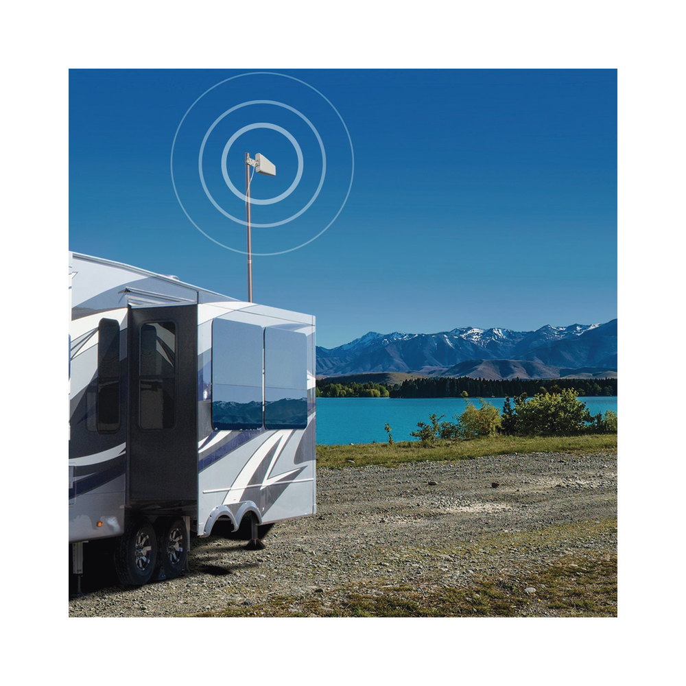 Kit de Amplificador de Señal Celular para Vehículo Recreacional u Oficina Móvil | 4G LTE 3G y 2G | 65 dB de Ganancia | Incluye Mástil Telescópico para Antena Exterior