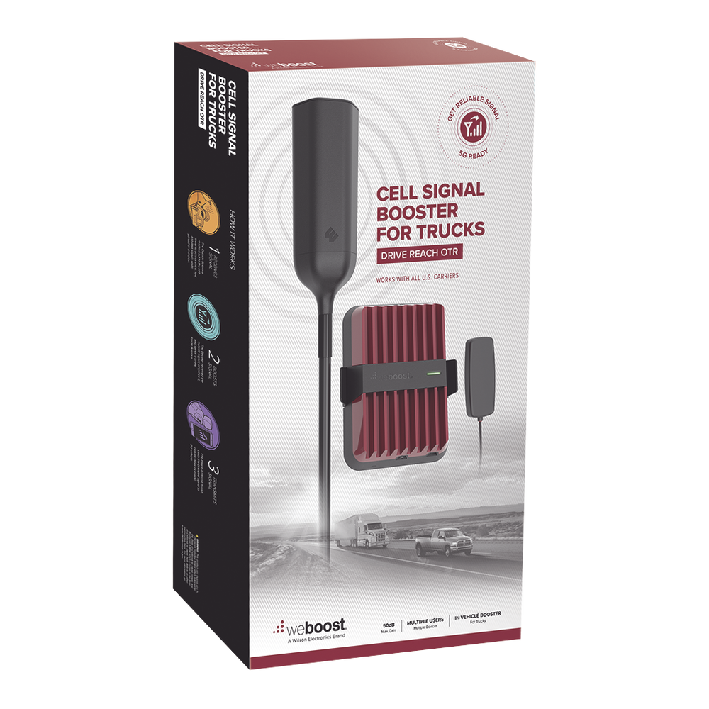 Kit amplificador de señal celular 4G LTE, 3G y VOZ. Drive Reach OTR. Especial para Tractocamión y Vehículos Pesados. Soporta múltiples dispositivos.  Opera con los principales operadores.