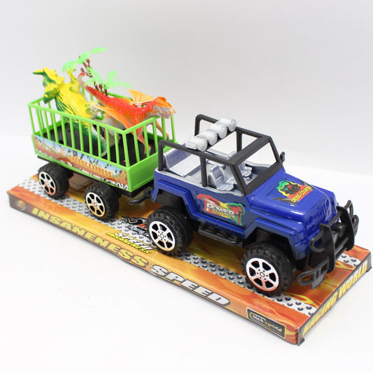 Carro Jeep con remolque de dinosaurios