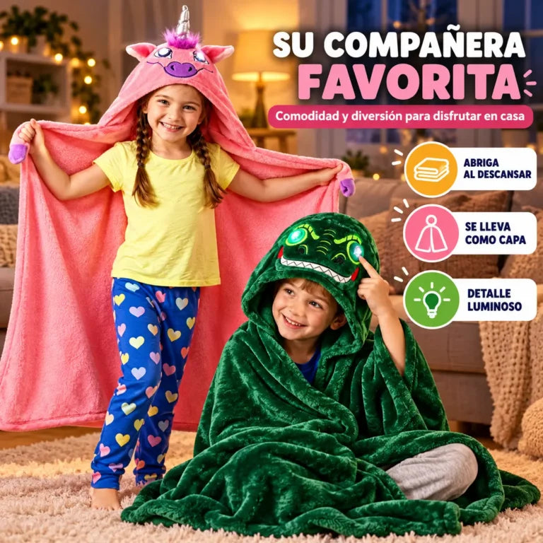 Manta capa infantil con luz en los ojos