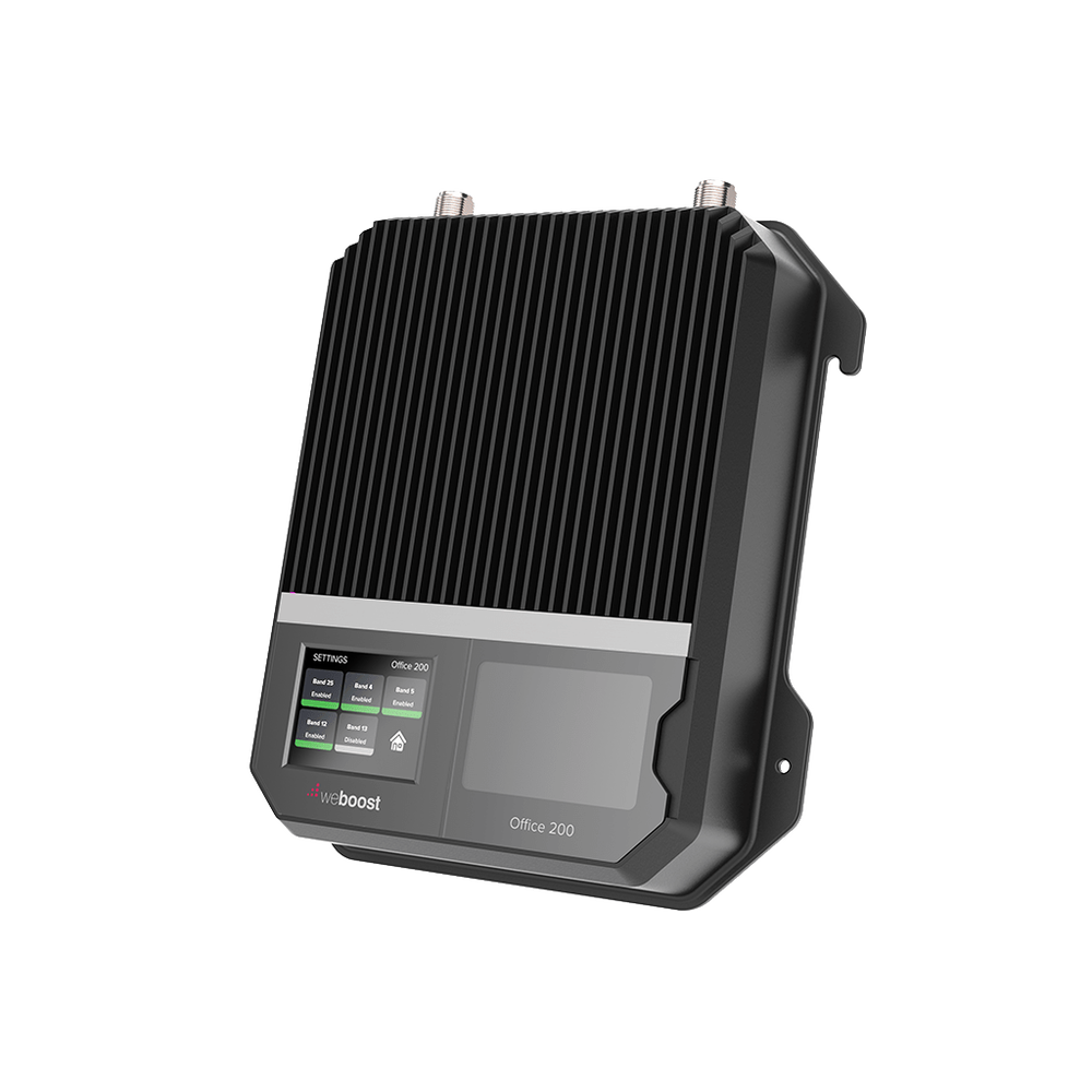 Amplificador Office 200 para 4G, 3G, 2G y llamada VoLTE y convencional. Especial para personalizarlo con antenas, cables y accesorios de acuerdo al requerimiento de la instalación. Puede cubrir áreas de hasta 4300 Metros Cuadrados