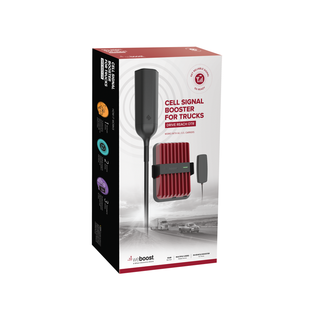 Kit amplificador de señal celular 4G LTE, 3G y Voz. Drive Reach OTR. Especial para Tractocamión y Pick up Pesados. Soporta múltiples dispositivos.  Opera con los principales operadores.