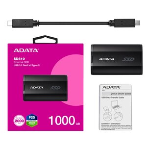 SSD externo Adata SD810-1000G-CBK, 1 TB, USB-C, hasta 2000 MB/s