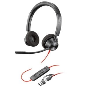 Auricular Poly Blackwire 3320 8X220AA, estéreo, USB-C, adaptador USB-C/A
