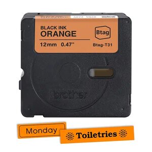 Cinta Brother P-touch BTAGT31 12 mm x 4 m, negra sobre naranja