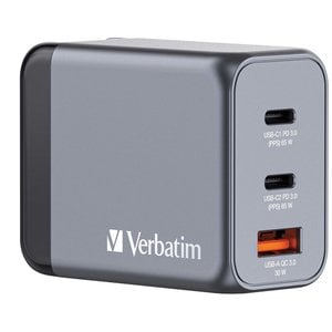 Cargador GaN Verbatim 23942322016 65W 2 USB-C PD y USB-A QC 3.0