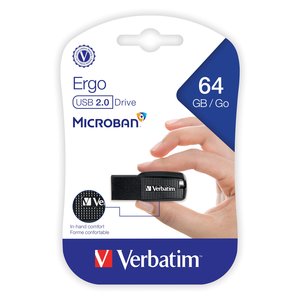 Memoria USB Verbatim Ergo 23942708777, 64GB, color negro