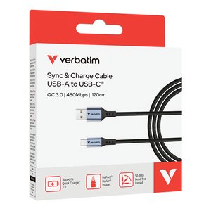 Cable USB-A a USB-C Verbatim 23942318439 18W 120 cm Sync & Charge