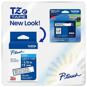 Cinta para etiquetas Brother TZE231G 12 mm blanca laminada