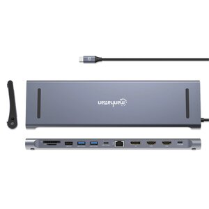 Docking Manhattan 190305 USB-C 12 en 1 triple monitor 4K 100 W GbE
