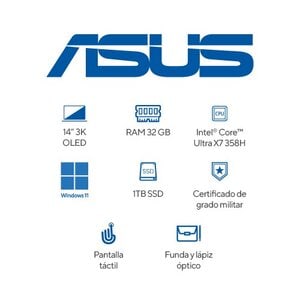 Portátil Asus UX8407AA-SN434W Core Ultra X7 358H, 32GB RAM, 1TB SSD