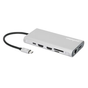 Docking Manhattan 130660 Usb-C 12 en 1, 3 Hdmi 4K, carga 100 W