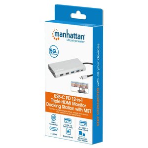 Docking Manhattan 130660 Usb-C 12 en 1, 3 Hdmi 4K, carga 100 W