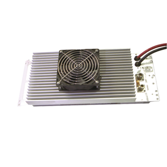 Amplificador VOCOM 100% ciclo de servicio, 800 MHz, Entrada 400 mW / Salida 70 W. 13.8 Vcd.