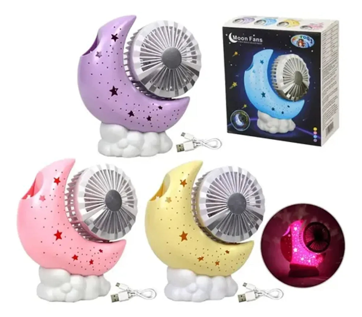 Ventilador con lampara mini luna recarga