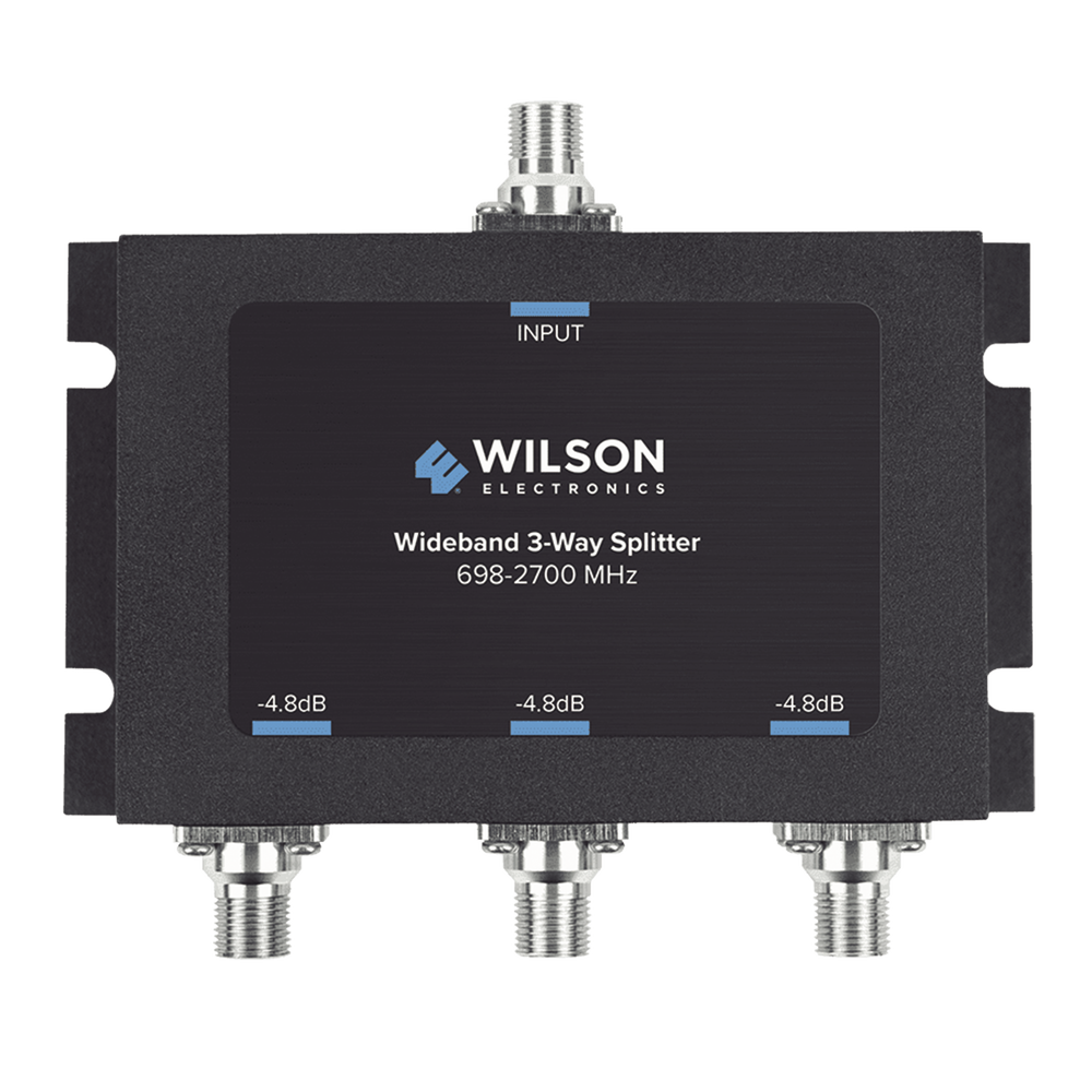 Divisor de potencia de 3 vías para la distribución de señal a tres antenas de servicio | 4.8 dB de pérdida por puerto | Conectores F hembra