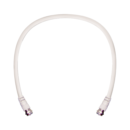Jumper Coaxial con Cable Tipo RG-6 en Color Blanco de 60.96 centímetros de Longitud y Conectores F Macho en Ambos Extremos. 75 Ohm de Impedancia.