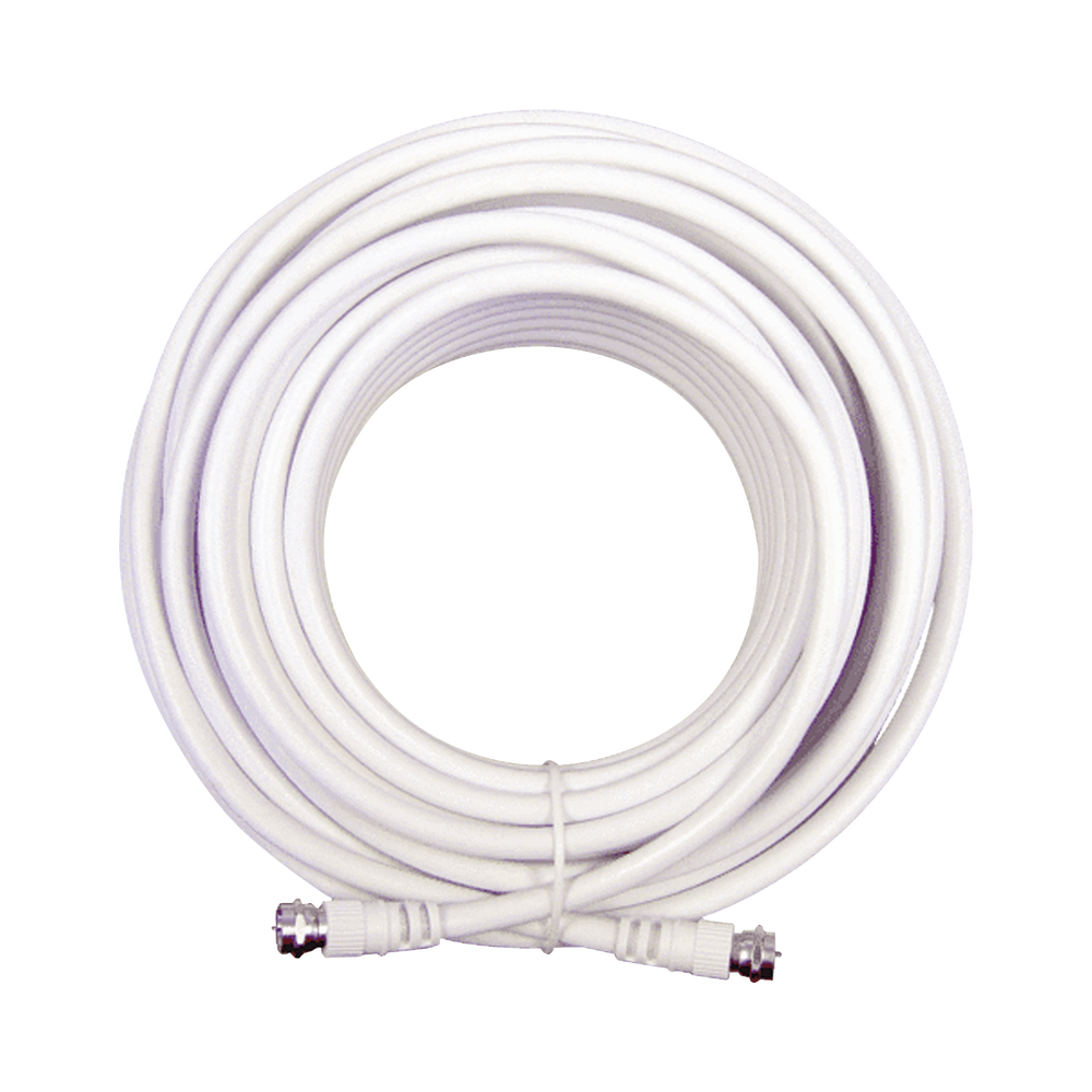 Jumper Coaxial con Cable Tipo RG-6 en Color Blanco de 15.24 Metros de Longitud y Conectores F Macho en Ambos Extremos. 75 Ohm de Impedancia.