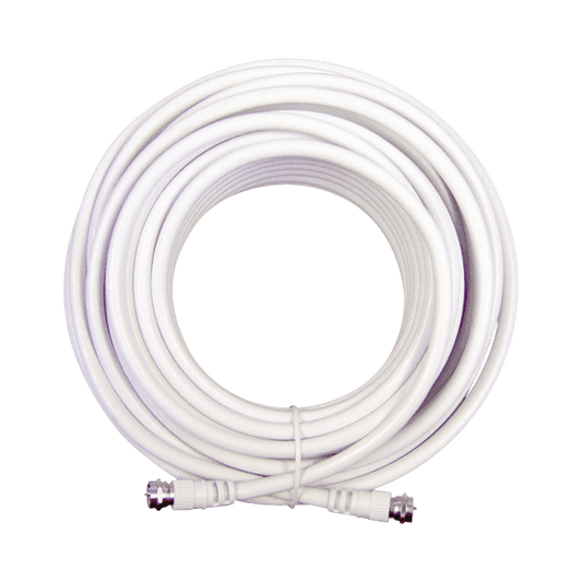 Jumper Coaxial con Cable Tipo RG-6 en Color Blanco de 15.24 Metros de Longitud y Conectores F Macho en Ambos Extremos. 75 Ohm de Impedancia.