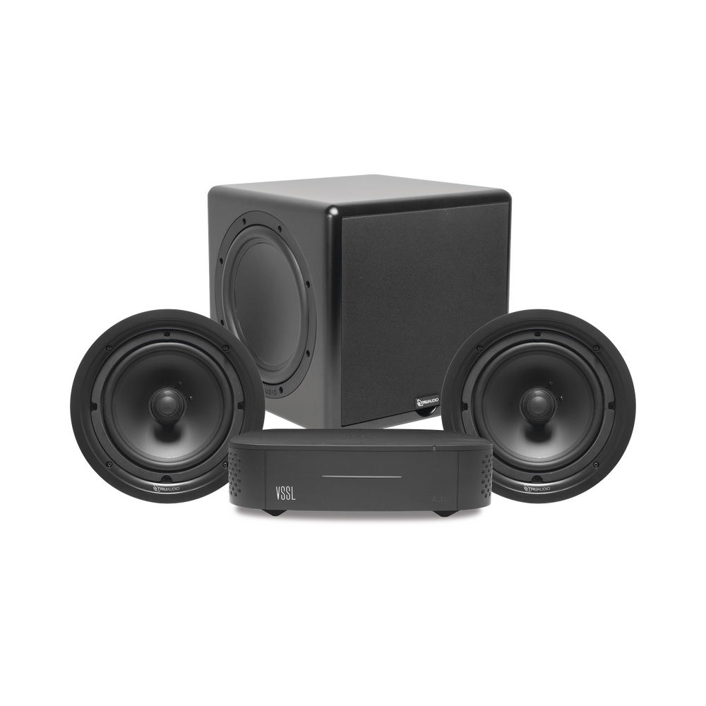 KIT Amplificador VSSL A1X | 2 Bocinas de Techo TruAudio PP8 | Subwoofer CSUB12