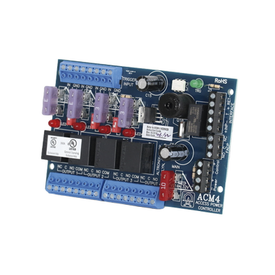 Controlador de 1 entrada / entrada de 12- 24 Vcc o Vca / 4 salidas de relevador / Alimentación de Acceso / 4 salidas de 