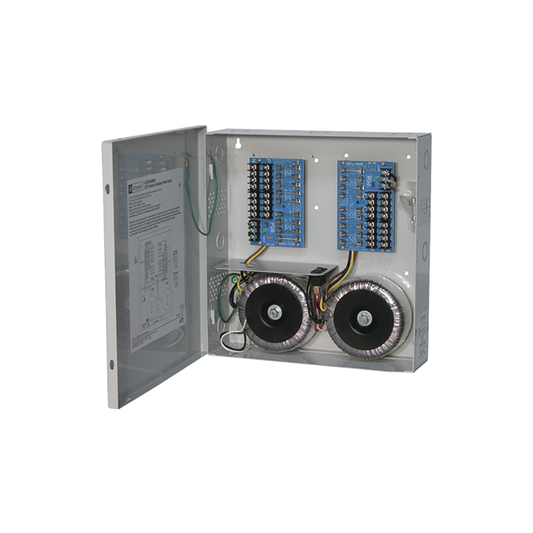 Fuente de poder ALTRONIX de 24 @ 25 Amper o 28 VCA @ 20 Amper, para 16 cámaras / Voltaje de entrada en 115 Vca / Con capacidad de baterías de respaldo / Requieren baterías 