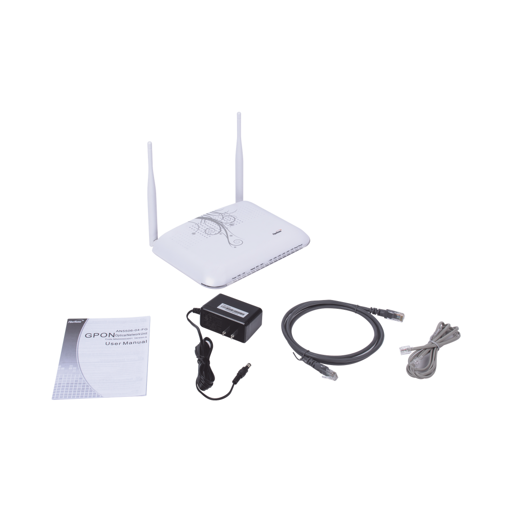 GPON ONU, 2.4 GHz WiFi, 2X2 MIMO, 4 Gigabit Ethernet Ports, SC/UPC connector