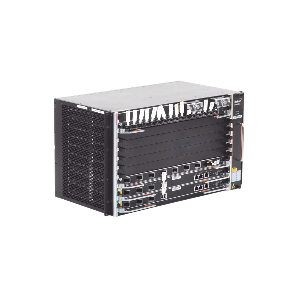 OLT Carrier Class Modular GPON, 6 Ranuras de Servicio, 1 Tarjeta de Servicio 16 puertos GPON, crecimiento hasta 96 puertos GPON, 6 UR