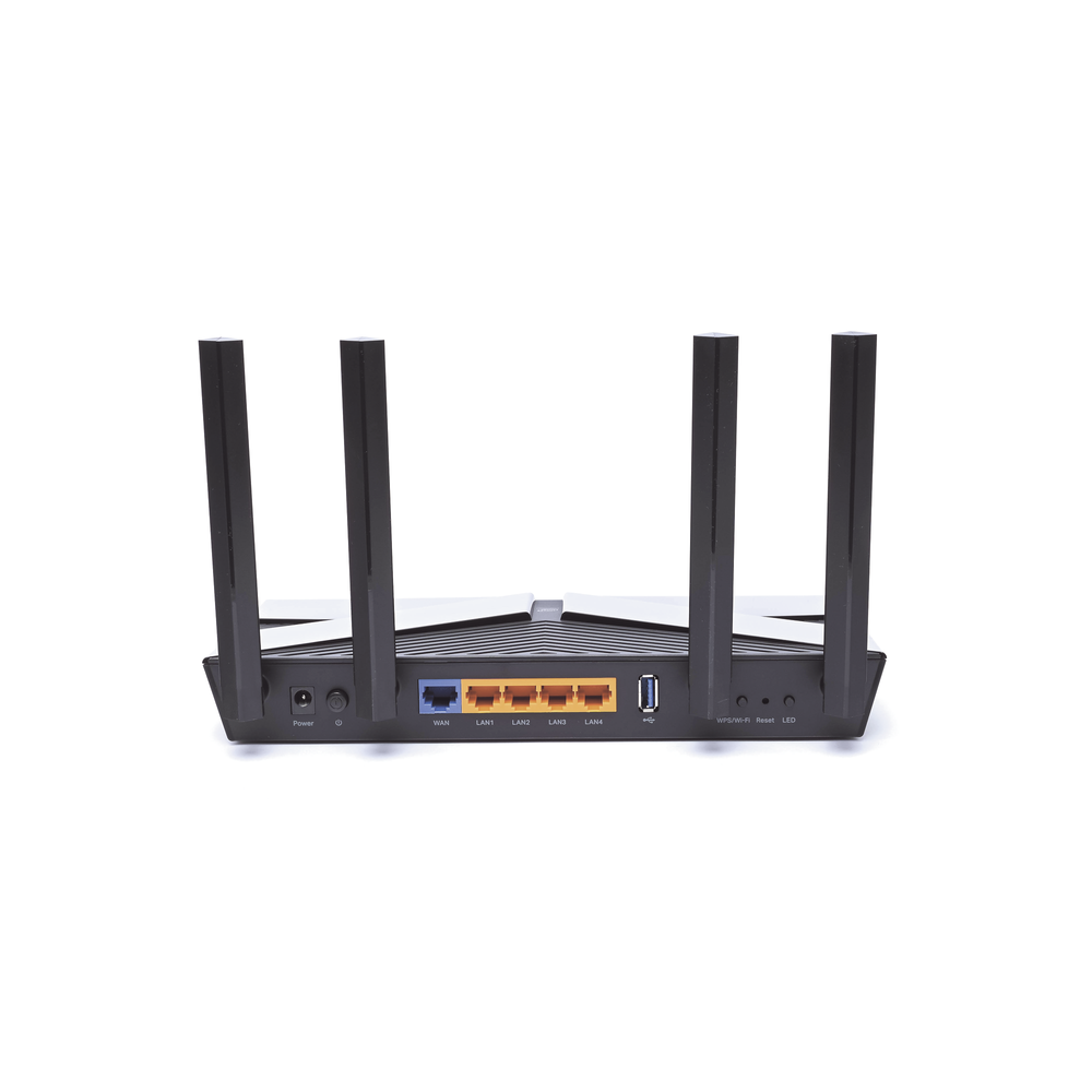 AX50 Tri-Band Gaming Router up to 2976Mbps MU-MIMO 1 1G WAN port and 4 10/100/1000 Mbps LAN ports, 1 USB 3.0 port and 4 antennas.