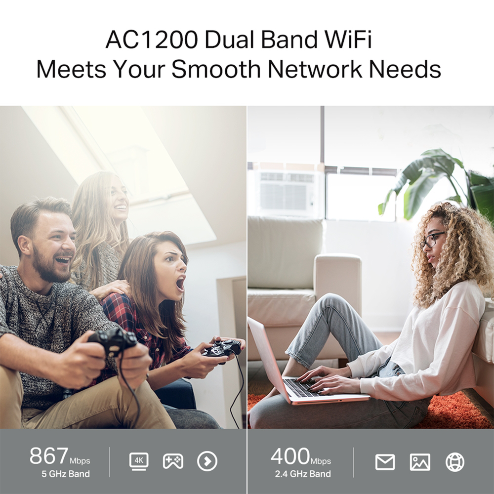 AC 1200 Dual Band MU-MIMO Wireless Router, 1 10/100/1000 Mbps WAN Port &amp; 4 10/100/1000 Mbps LAN Ports