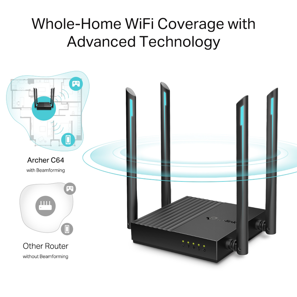 AC 1200 Dual Band MU-MIMO Wireless Router, 1 10/100/1000 Mbps WAN Port &amp; 4 10/100/1000 Mbps LAN Ports
