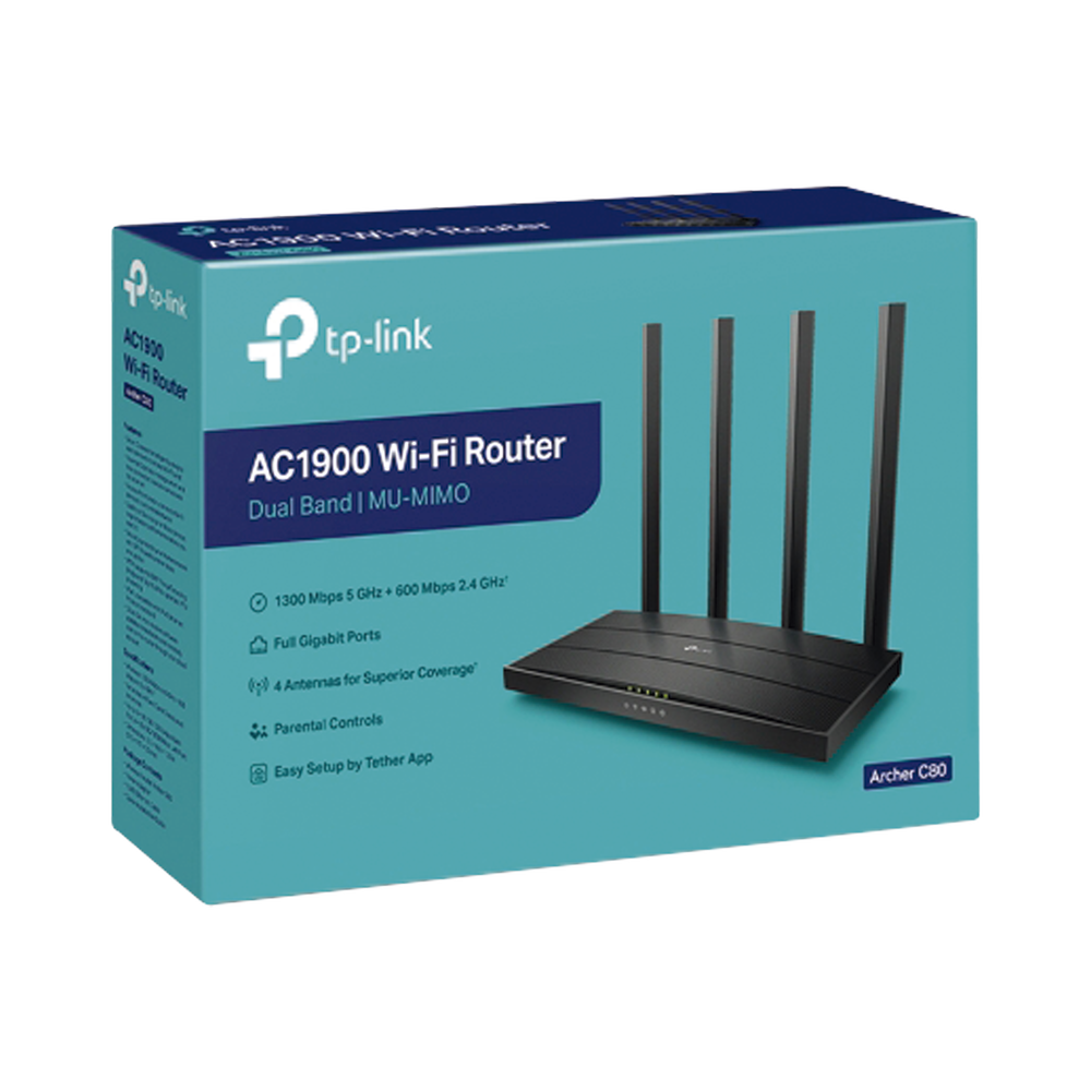 AC Wave 2 1900 Dual Band Wireless Router 1 10/100/1000 Mbps WAN port and 4 10/100/1000 Mbps LAN ports, 3X3 MIMO, Beamforming