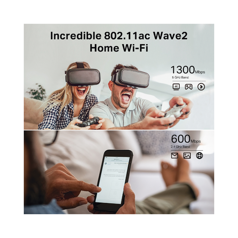 AC Wave 2 1900 Dual Band Wireless Router 1 10/100/1000 Mbps WAN port and 4 10/100/1000 Mbps LAN ports, 3X3 MIMO, Beamforming