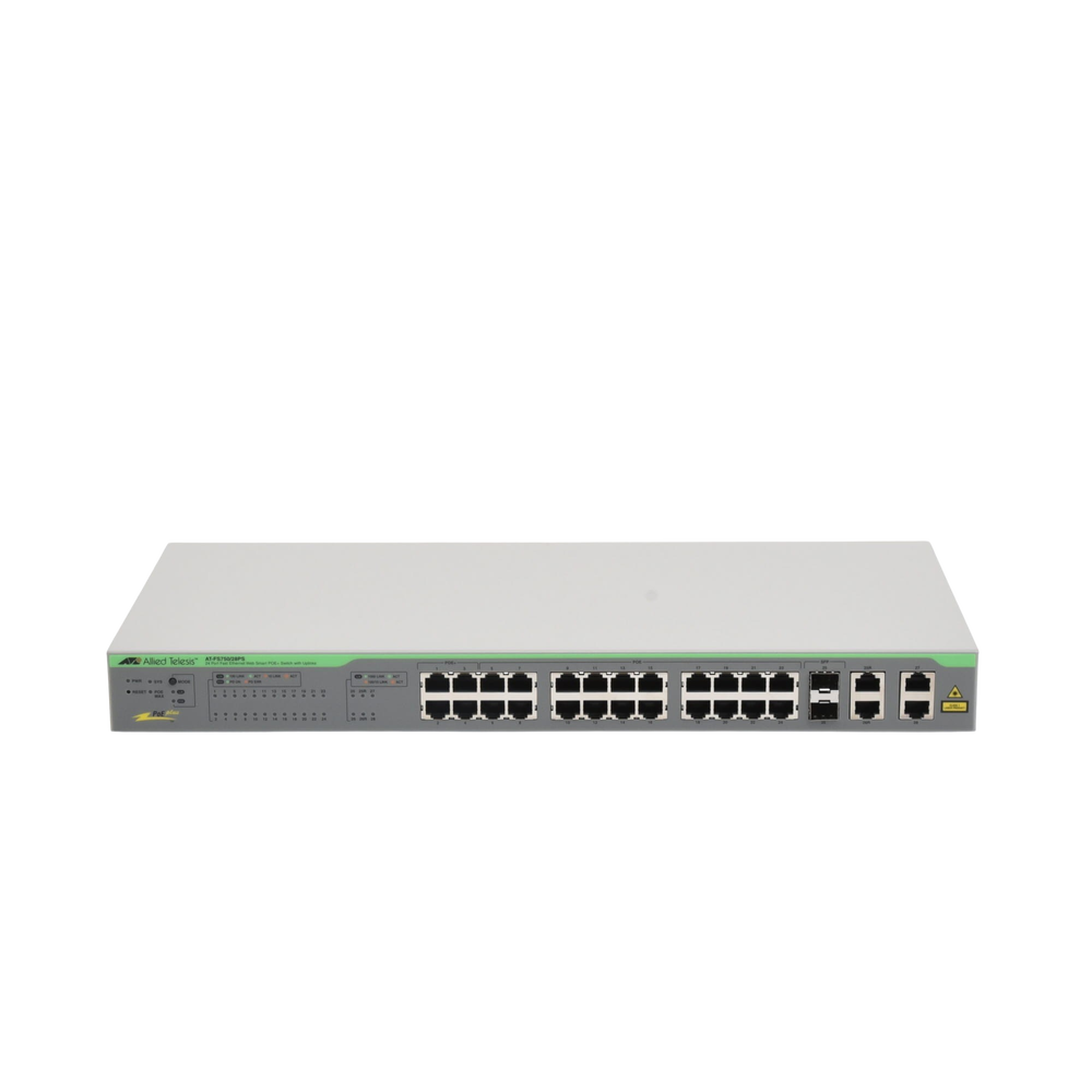 WebSmart Switch, 24 puertos PoE+ 10/100 Mbps + 2 puertos 10/100/1000 Mbps + 2 SFP Gigabit Combo, 193 W