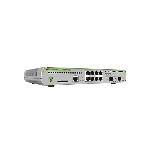 Switch Administrable CentreCOM GS970M, Capa 3 de 8 Puertos 10/100/1000 Mbps + 2 puertos SFP Gigabit