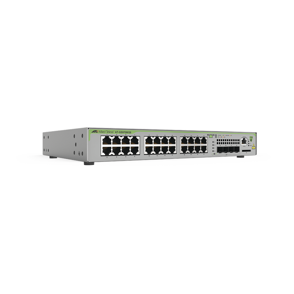Switch PoE+ Administrable CentreCOM GS970M, Capa 3 de 24 Puertos 10/100/1000 Mbps + 4 SFP Gigabit, 370 W