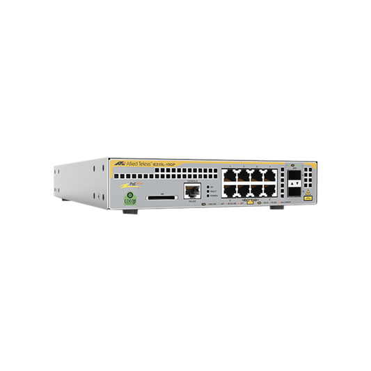 Switch Industrial-Lite PoE+ administrable capa 2 de 8 Puertos 10/100/1000 Mbps + 2 puertos SFP, 124 W