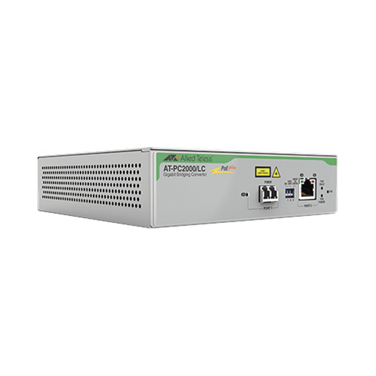 Convertidor de medios Gigabit Ethernet PoE+ a fibra óptica, conector LC, multimodo (MMF), distancia hasta 550 m