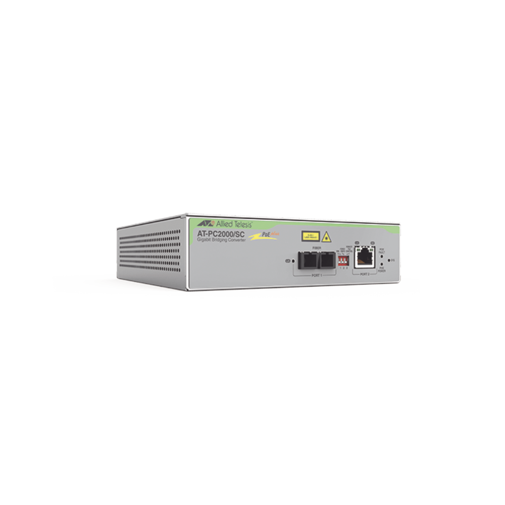 Convertidor de medios Gigabit Ethernet PoE+ a fibra óptica, conector SC, multimodo (MMF), distancia hasta 550 m