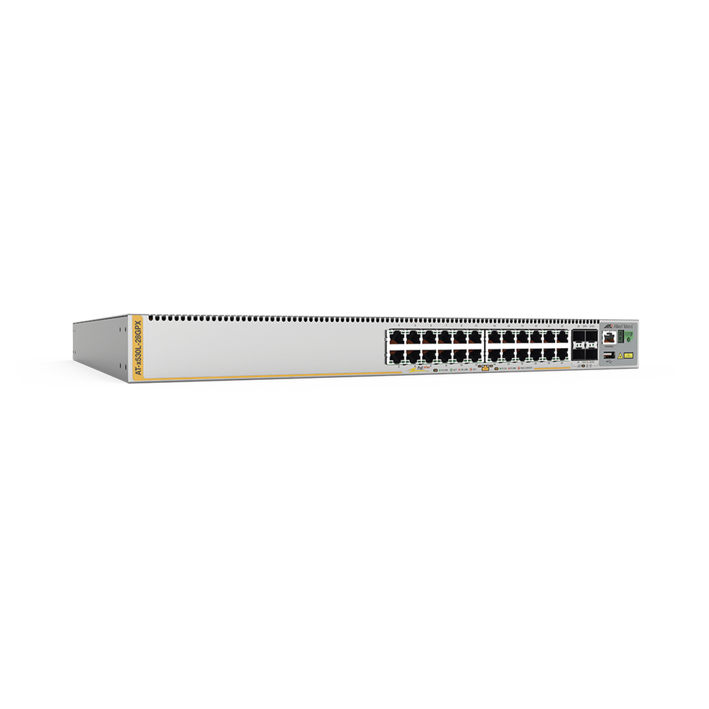 Switch Inteligente Empresarial para Distribución,  PoE+, Stackable, Capa 3, 24 puertos Gbps + 4 puertos SFP+ 10 G, 740 W, Doble fuente PSU, Serie x530L