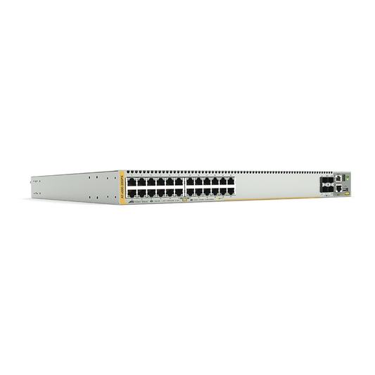 Switch PoE+ Stackeable Capa 3, 24 puertos 10/100/1000 Mbps + 4 puertos SFP+ 10 G y dos bahías hotswap PSU, Versión Federal