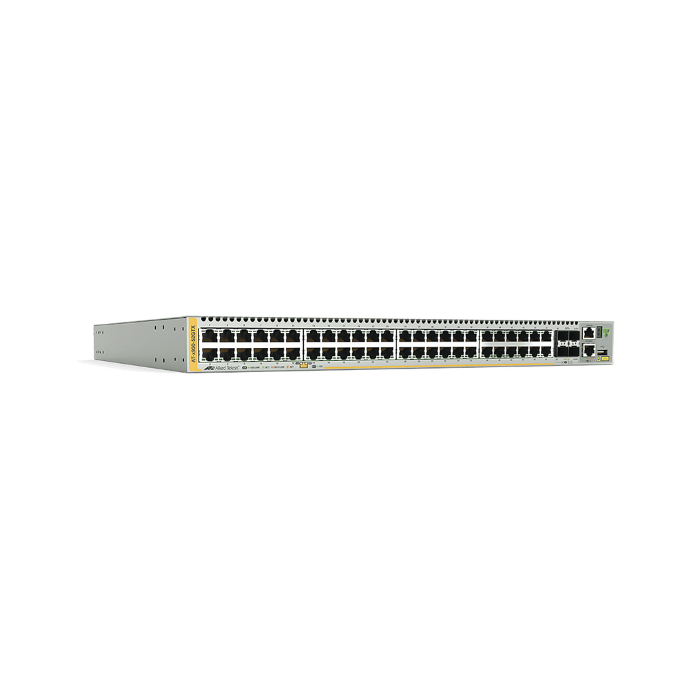 Switch Stackeable Capa 3, 48 puertos 10/100/1000 Mbps + 4 puertos SFP+ 10 G y dos bahías hotswap PSU, Versión Federal