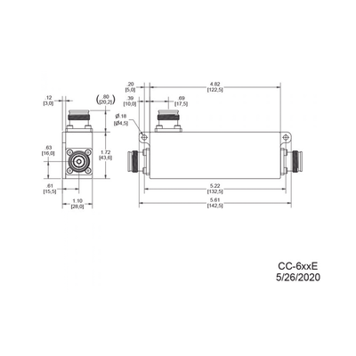 Acoplador direccional 13dB 617-5925MHz 300W-161dBc 4.3-10 IP67