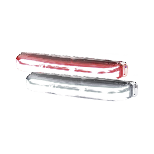 Luz direccional led con montaje: color- dual , estrecho, superficie y rejilla, 69 patrones de flash, 12-24vdc, rojo / claro