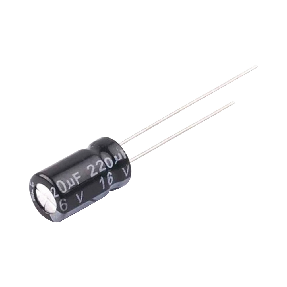 Capacitor Electrolítico de Aluminio, 220 µFd, 16 Vcd,  6.3 x 11 mm, 105 °C.